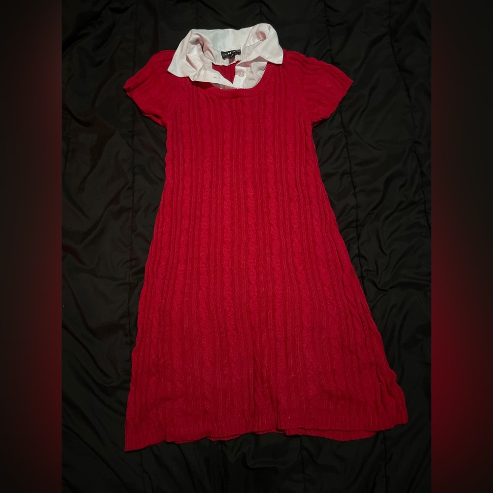 90s y2k Cable Knit Sweater Red Dress Preppy